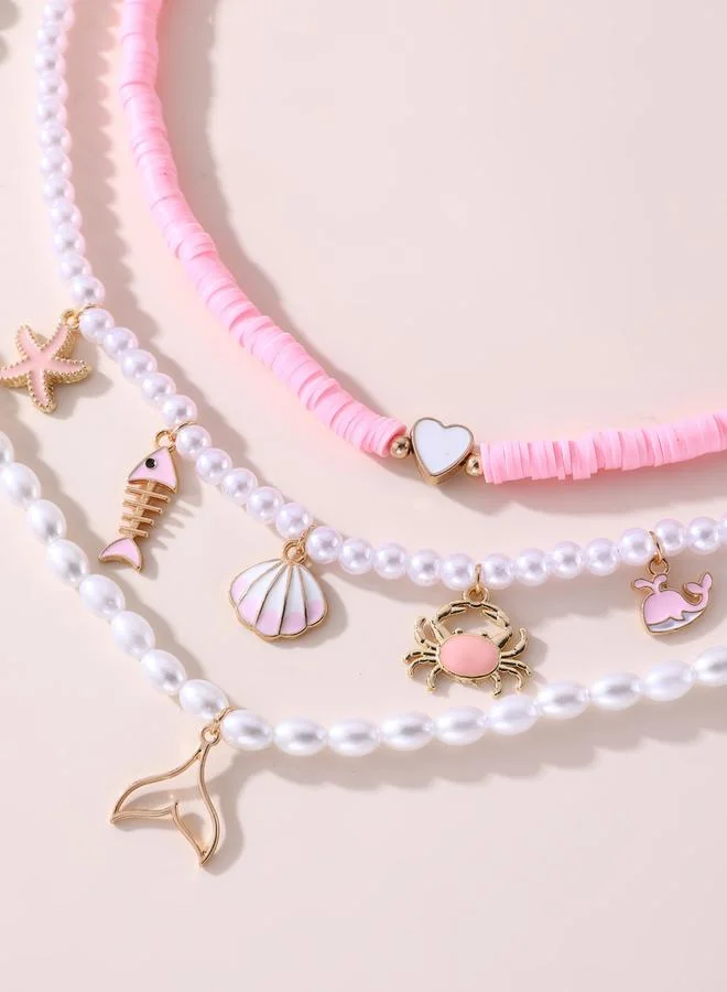 Take Two  Pack of 3 - Pink Beaded Charm Necklace for Women | Best Price UAE